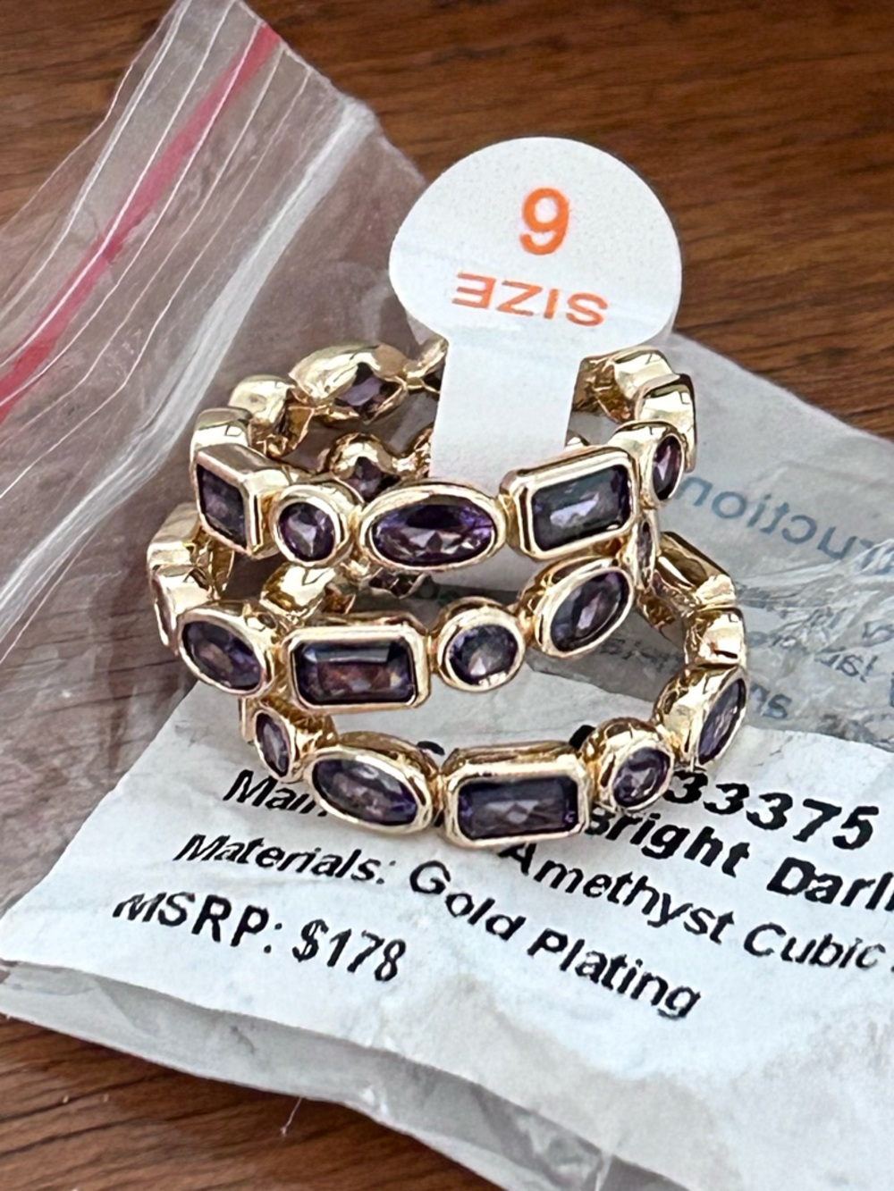 Gold-Plated Stackable Ring Set with Purple Amethyst Stones - Size 6